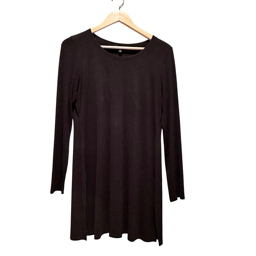 Eileen Fisher Black 100% Silk Tunic Top Medium Minimalist‎ Lagenlook